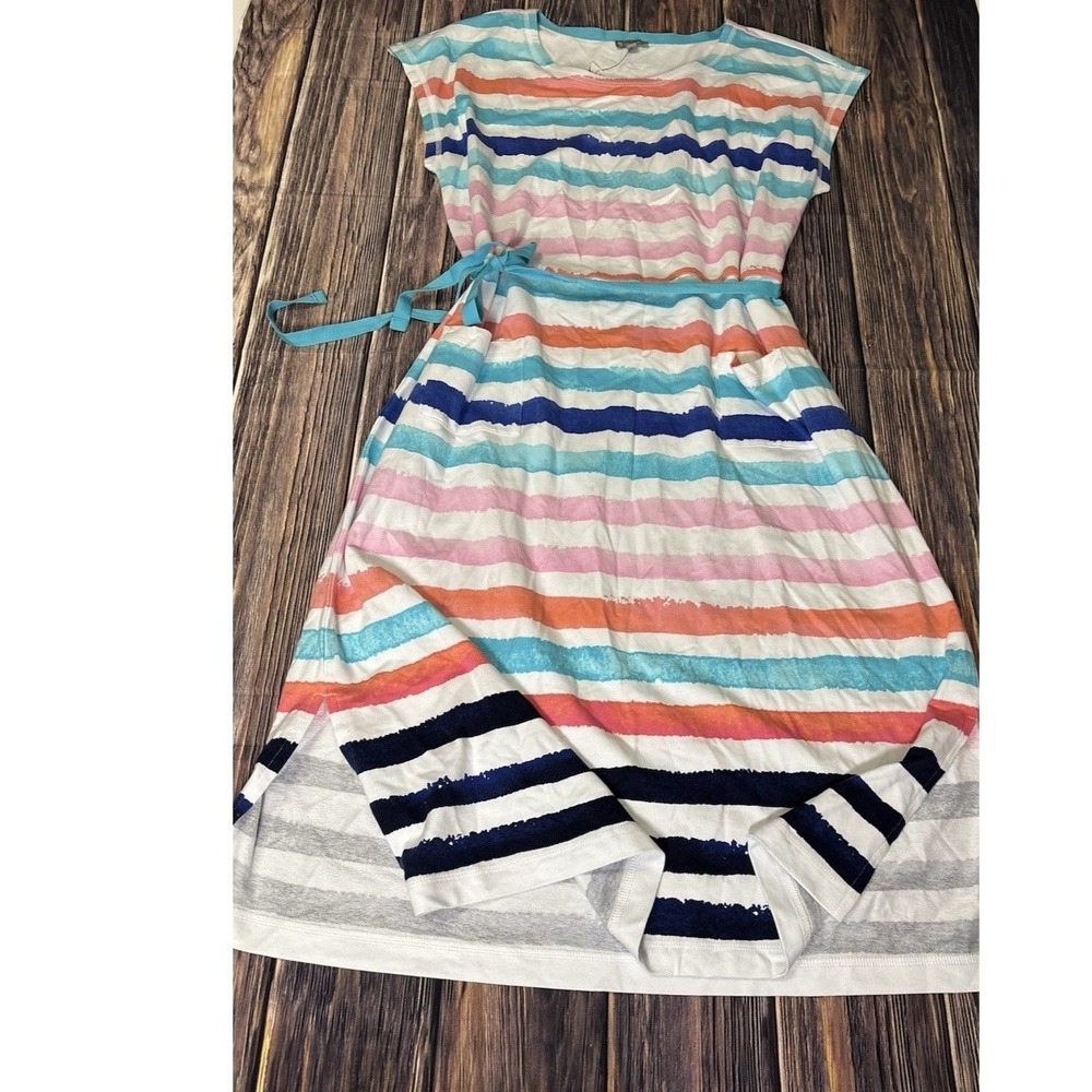T by Talbots Dress Womens Large Striped Multicolor Midi Belted Casual Summer - Picture 11 of 14
